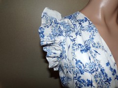 Taylor Floral Print Dress Blue White Flutter Sleeve Tiered Midi Large Cotton