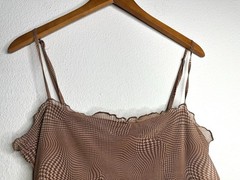 Urban Outfitters Moxie Mesh Mini Slip Dress Brown Abstract Print Size L Y2K