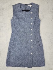 Veronica Beard Dress Womens 8 Tweed Sleeveless Asymmetrical Metallic Button USA