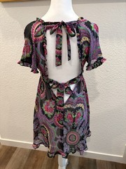 Betsey Johnson Intimates S Chiffon Paisley Mini Dress Open Back Tie Ruffle Bow