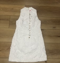 Lilly Pulitzer Alexa Shift Dress White Under The Sea Lace Gold Buttons Size8 NEW