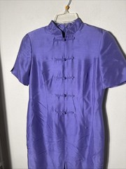 Women Chinese Style Shomi Silk Purple Dress Size 8 Petite Chinese Crown Knot