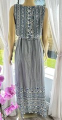 BCBG MAX AZRIA $338 KOKO Draped High Slit Printed Maxi Gray Dress Size 8