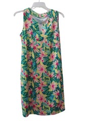 CARIBBEAN JOE Multi Color Tropical Flower Print Sleeveless Split Neck Dress Sz S