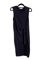 MNG Womens Pull-On Sleeveless Side Tie Dress, Black, XL High Neck, Back Slit