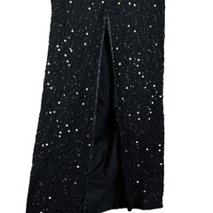 Stenay Silk Beaded Sequined Bow Low Back Long Evening Dress Black Gold Size 4