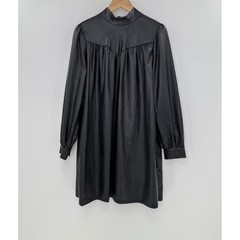 WHO WHAT WEAR Faux Leather Mock Neck Puffed Sleeve A-Line Mini Dress Black Med