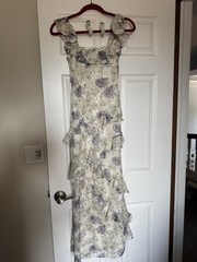 Altar&rsquo;d State Ivory/Purple Floral Ruffle Chiffon Maxi Dress Sleeveless XXS