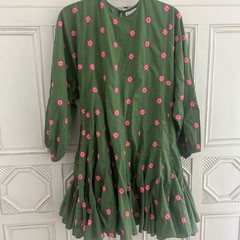 Rhode Ella Mini Dress | Pink Green Embroidered Floral | Size Small No belt