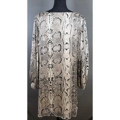 Adrienne Python Print Chiffon Dress Womens L Metallic Thread Sheer Sleeve USA