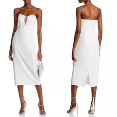 NEW AQUA White RHINESTONE Embellished STRAPLESS Bustier CREPE Midi DRESS 8
