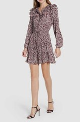 $450 Rebecca Minkoff Women&rsquo;s Brown Selandra Disty Floral Ruffle Tie Mini Dress S