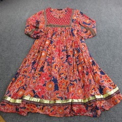 RD + Koko Dress Womens XS Red Floral Rayon Maxi Long Sleeve Boho Embroidered