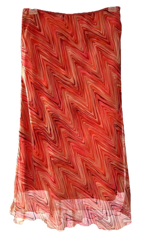 Vintage Y2K Wrapper Strapless Vibrant Coral Tube Dress / Skirt M Chiffon USA 90s