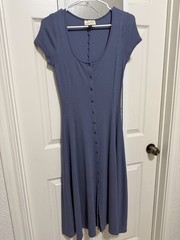 Universal Thread Blue Solid V-Neck Knit Button Front Fit & Flare Midi Dress S