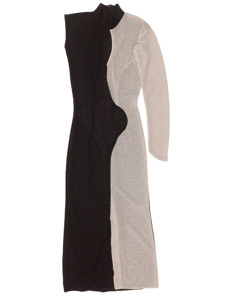 Vintage Womens Maxi One Shoulder Dress UK 10 Small Black Colourblock DL17