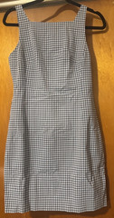 Theory Blue White Gingham Sleeveless Square Neck Sheath Short Dress Zip Size 6