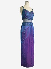 Vintage Y2K Partytime Iridescent blue purple beaded sheer mesh panel gown M/L