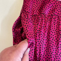 Albert Nipon Vintage Silk Pink Black Polka Dot Bow Tie Midi Shirtdress 2