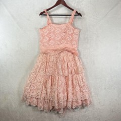Antique Dress Women XL Pink Lace Fit Flare Ruffle Tiered Party Coquette 50s 40s
