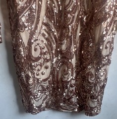 Fashion Nova Rose Gold Sequin Mesh Mock Neck Long Sleeve Bodycon Dress size L