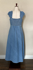 GAP Chambray Midi Dress L NWT Light Wash Blue Smocked Cottagecore Cotton