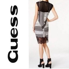 GUESS Womens Aziz Lace Trim a-line Slip Dress Black Large