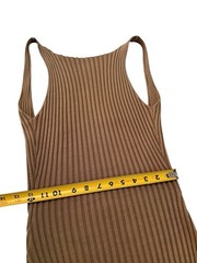 Edit by Nine Ribbed Open Back Camel Brown Midi Minimalist Bodycon Dress Size S