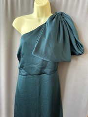 Sachin & Babi Bow one shoulder gown,new, chiffon,sz 14, Bottle Green,New