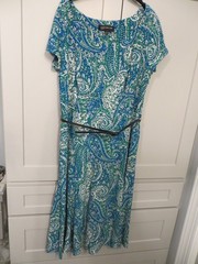 Jones New York Multicolor Belted Paisley Dress Zipper Closure SZ 14 EUC