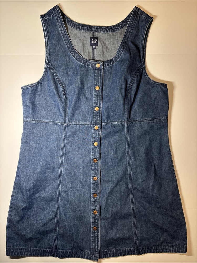 GAP Heritage Blue Denim Dress Medium Wash Sleeveless Button Front Mini XXL
