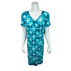 Carole Hochman Tie Dye Rayon Spandex Lounge Dress-Teal-Medium-NEW-A373468