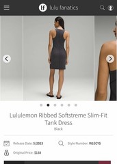 NWT Lululemon Ribbed Softstreme Slim-Fit Tank Dress Black BLK Size 6