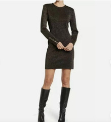 Veronica Beard Sharon Metallic Shimmer Dress Sz XS Black Gold Button Cuff Sheath
