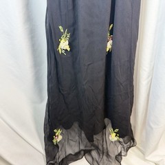Scala 90s Y2K Pure Silk Black Floral Ribbon Midi Whimsigoth Dress Large Vtg