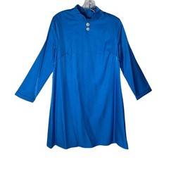 Alisa Style Womens Large Blue Shimmer Dress Rhinestone Mock Neck Long Sleeve