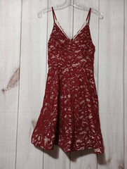 My Michelle Dress Junior 5 Red Spaghetti Strap Sequin Knee Length Y2K Self Bra