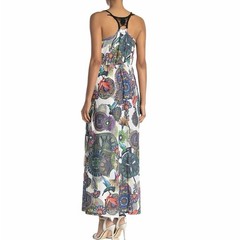 Papillon Maxi Dress Womens S White Multi Racerback Elastic Waist Cruise Vacation