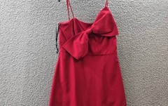 Anne Klein Bow-Front MIDI Dress Women&rsquo;s 6 Titian Red Side Pockets Zip Closure