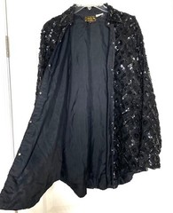 Creative Creations Black Sequin Beaded Embellished Silk Shirt-Dress Jacket LARGE