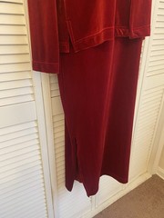 Womens Red Velvet Long Dress Cardigan Set Large Valentines Romantic Festive