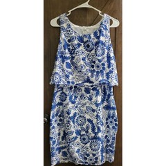 Cato White Blue Floral Embroidery Look Print Sheath Dress Size 12 Sleeveless