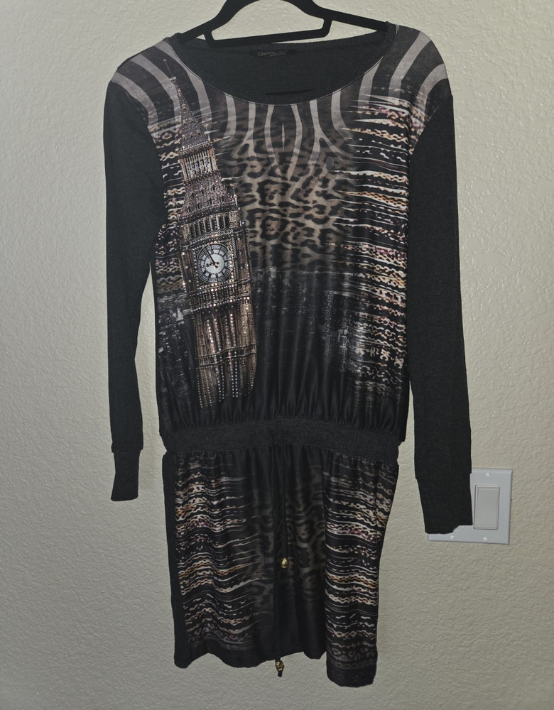 Charlize Womens Animal Print Tunic Scoop Neck Long Sleeve Knee S