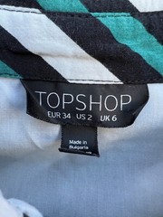 Topshop Striped Button Up Midi Shirt Dress Green White Black Mod Retro Collar