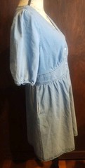 Chambray Denim Button Front Milkmaid Dress Size Small Casual puff sleeve Beach