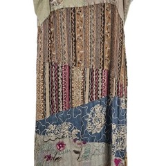 Sacred Threads Womens Patchwork Maxi Dress M/L Butterfly Hippie Artsy Lagenlook