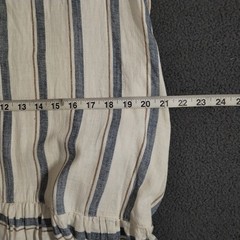 Next Dress Size 16 White Blue Stripe Linen Blend Ruffle Tiered Bow Pocket V Neck