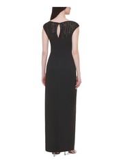 VINCE CAMUTO Womens Black Sequined Zippered Keyhole Back High Side-slit Cap