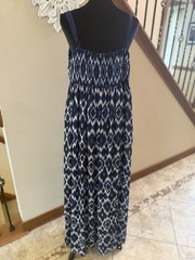 Torrid Dress Blue White Geometric Maxi Scoop Neck Sleeveless Smocked 1 Plus