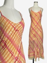 Vintage Y2K Sharon Max NWT Deadstock Orange pink geometric layered midi dress S